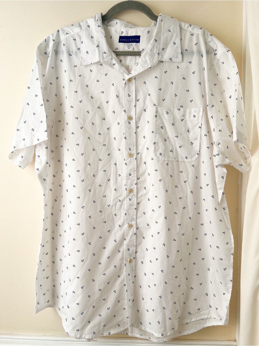 Simply Styled Men’s XXL White Anchor Print Short Sleeve Button Down Shirt